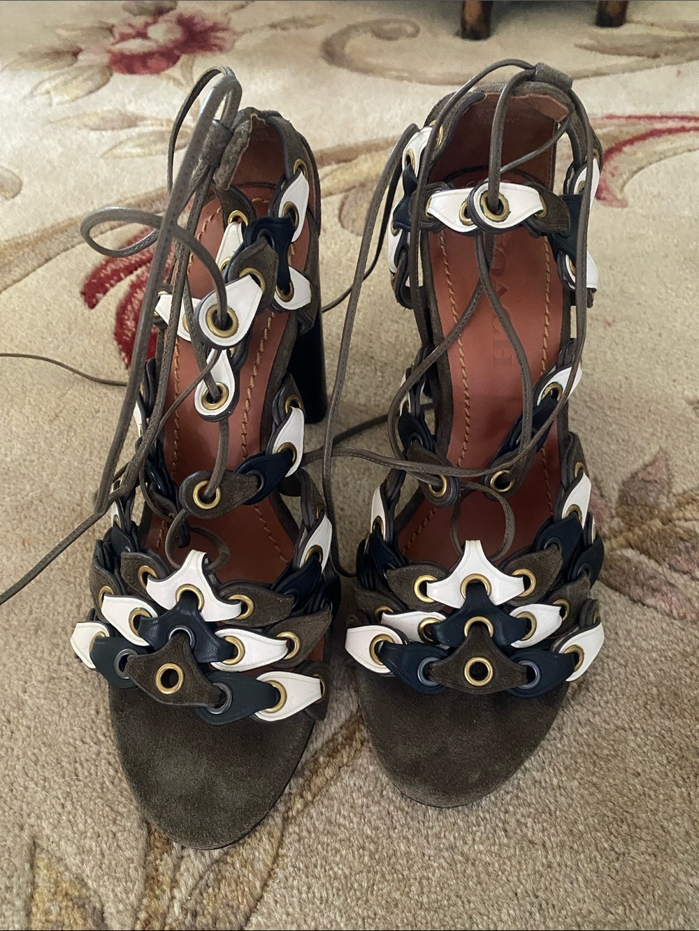 Lace-Up Womens Sandals in Brown with White & Black Accents